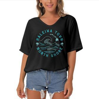 Haleiwa Town North Shore Hawaii Women's Bat Sleeves V-Neck Blouse | Mazezy