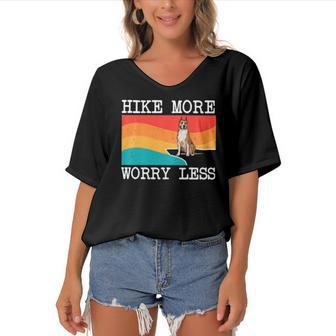 Hike More Worry Less American Staffordshire Terrier Hiking Women's Bat Sleeves V-Neck Blouse | Mazezy