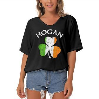 Hogan Irish Family Name Personalized Custom Women's Bat Sleeves V-Neck Blouse | Mazezy