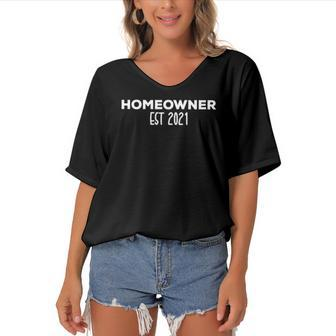Homeowner Est 2021 Real Estate Agents Selling Home Women's Bat Sleeves V-Neck Blouse | Mazezy