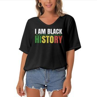 I Am Black History Bhm African Pride Black History Month Women's Bat Sleeves V-Neck Blouse | Mazezy