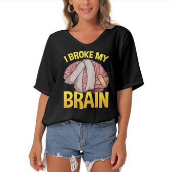 I Broke My Brain Concussion Awareness Traumatic Brain Injury Women's Bat Sleeves V-Neck Blouse | Mazezy
