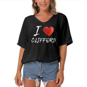 I Love Heart Clifford Family Name Women's Bat Sleeves V-Neck Blouse | Mazezy