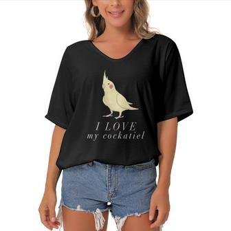 I Love My Cockatiel - Cockatiel Parrot Women's Bat Sleeves V-Neck Blouse | Mazezy