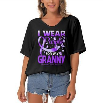 I Wear Purple For My Granny Pancreatic Cancer Awareness Women's Bat Sleeves V-Neck Blouse | Mazezy CA