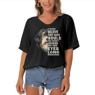 If You Dont Believe They Have Souls Tibetan Terrier Women's Bat Sleeves V-Neck Blouse | Mazezy
