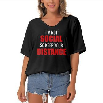 Im Not Social So Keep Your Distance Women's Bat Sleeves V-Neck Blouse | Mazezy