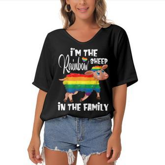 Im The Rainbow Sheep In The Family Lgbtq Pride Women's Bat Sleeves V-Neck Blouse - Seseable