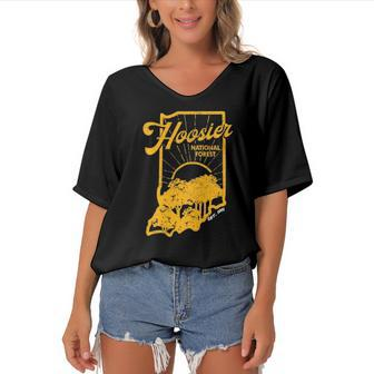 Indiana State Hoosier National Forest Retro Vintage Women's Bat Sleeves V-Neck Blouse | Mazezy