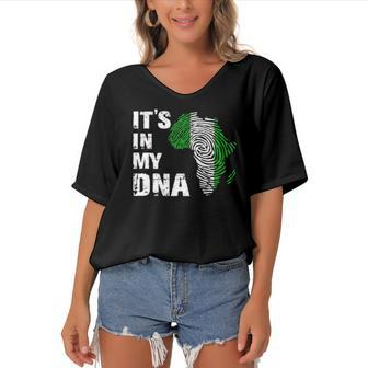 Its In My Dna Proud Nigeria Africa Usa Fingerprint Women's Bat Sleeves V-Neck Blouse | Mazezy