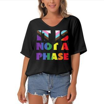 Its Not A Phase Lgbtqia Rainbow Flag Gay Pride Ally Women's Bat Sleeves V-Neck Blouse | Mazezy
