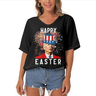 Joe Biden Happy Easter For Funny 4Th Of July Women's Bat Sleeves V-Neck Blouse - Monsterry