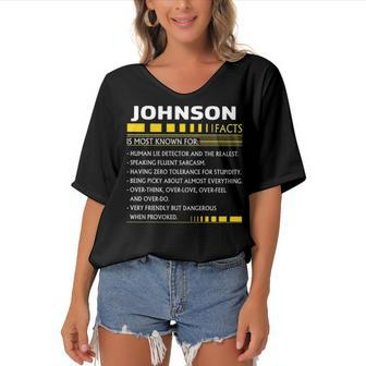 Johnson Name Gift Johnson Facts Women's Bat Sleeves V-Neck Blouse - Seseable