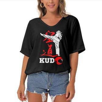 Kudo Martial Arts Japan Symbol Funny Graphic Design Women's Bat Sleeves V-Neck Blouse | Mazezy