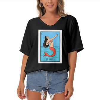 La Mermaid Lottery Gift The Mermaid Card Mexican Lottery Women's Bat Sleeves V-Neck Blouse | Mazezy