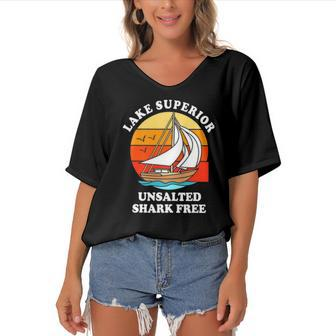 Lake Superior Unsalted Shark Free Women's Bat Sleeves V-Neck Blouse | Mazezy