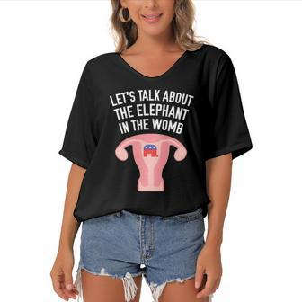 Lets Talk About The Elephant In The Womb Feminist Women's Bat Sleeves V-Neck Blouse | Mazezy