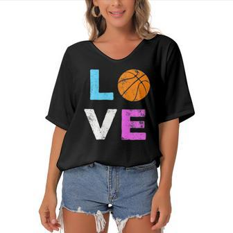 Love Basketball American Team Fan Gift Women's Bat Sleeves V-Neck Blouse | Mazezy