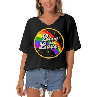 Love Is Love Rainbow Lgbt Gay Lesbian Pride Women's Bat Sleeves V-Neck Blouse | Mazezy CA