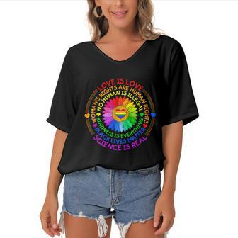 Love Is Love Science Is Real Kindness Is Everything LGBT Women's Bat Sleeves V-Neck Blouse - Monsterry DE