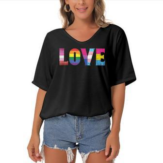 Love Lgbtq Pride Ally Lesbian Gay Bisexual Trans Pansexual Women's Bat Sleeves V-Neck Blouse | Mazezy