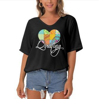 Love Quilting Heart Quilting Women's Bat Sleeves V-Neck Blouse | Mazezy