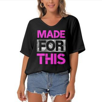 Made For This Pink Color Graphic Women's Bat Sleeves V-Neck Blouse | Mazezy