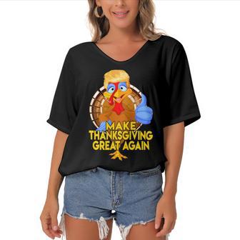 Make Thanksgiving Great Again Funny 2 Shirt Women's Bat Sleeves V-Neck Blouse | Favorety AU