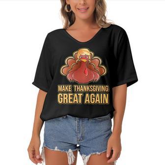 Make Thanksgiving Great Again Trump 907 Shirt Women's Bat Sleeves V-Neck Blouse | Favorety AU