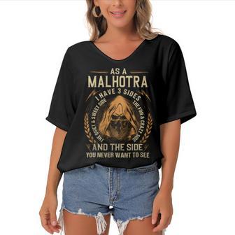 Malhotra Name Shirt Malhotra Family Name Women's Bat Sleeves V-Neck Blouse - Monsterry DE