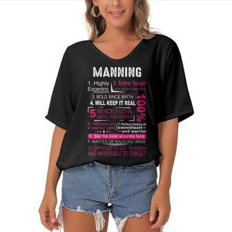 Manning Name Gift Manning Women's Bat Sleeves V-Neck Blouse - Seseable
