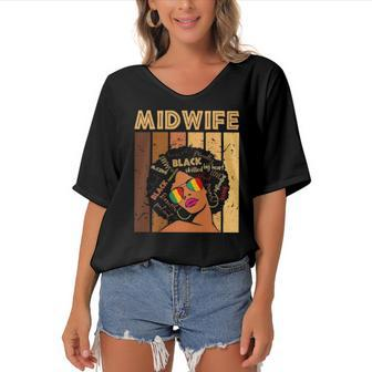 Midwife Afro African American Women Black History Month Women's Bat Sleeves V-Neck Blouse | Mazezy