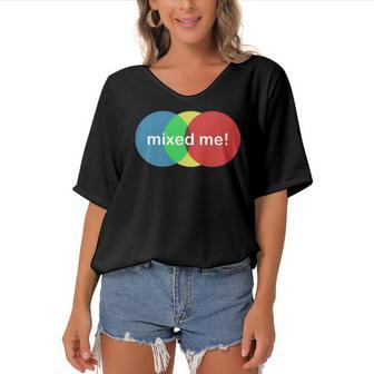 Mixed Me Funny Colors Colouring Women's Bat Sleeves V-Neck Blouse | Mazezy