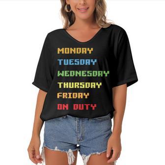 Monday To Friday On Duty Women's Bat Sleeves V-Neck Blouse | Favorety DE