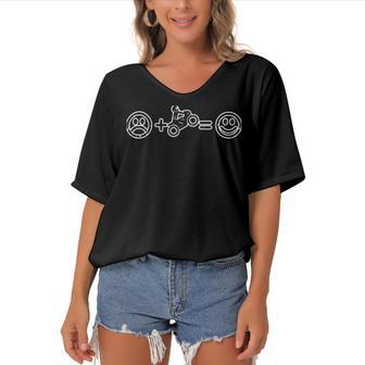 Motorcycle Makes Happy Funny Motorbike 493 Shirt Women's Bat Sleeves V-Neck Blouse | Favorety UK