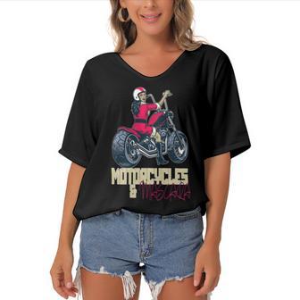 Motorcycles Mascara Excellent Dreaming 466 Shirt Women's Bat Sleeves V-Neck Blouse | Favorety