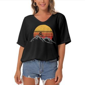 Mountain Bike Vintage Sunset Design Graphic 235 Trending Shirt Women's Bat Sleeves V-Neck Blouse | Favorety DE