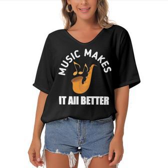 Music Makes It All Better 761 Shirt Women's Bat Sleeves V-Neck Blouse | Favorety UK