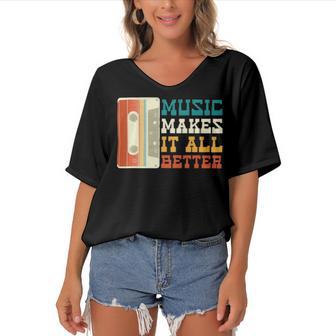 Music Makes It All Better 764 Shirt Women's Bat Sleeves V-Neck Blouse | Favorety DE