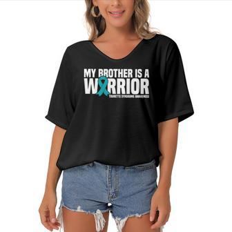 My Brother Is A Warrior Tourette Syndrome Awareness Women's Bat Sleeves V-Neck Blouse | Mazezy