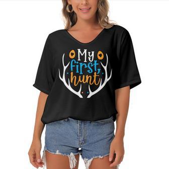 My First Hunt 706 Trending Shirt Women's Bat Sleeves V-Neck Blouse | Favorety