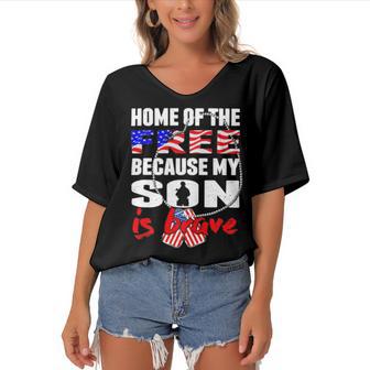 My Son Is Brave Home Of The Free Proud 716 Shirt Women's Bat Sleeves V-Neck Blouse | Favorety DE