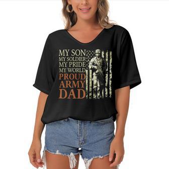 My Son My Soldier My Pride My World 696 Shirt Women's Bat Sleeves V-Neck Blouse | Favorety