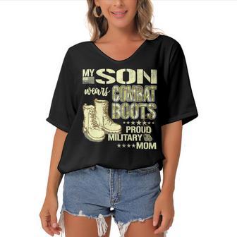 My Son Wears Combat Boots Proud 691 Shirt Women's Bat Sleeves V-Neck Blouse | Favorety CA