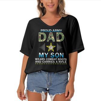 My Son Wears Combat Bootsproud Army 690 Shirt Women's Bat Sleeves V-Neck Blouse | Favorety AU