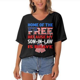 My Soninlaw Is Brave Home Of The Free 687 Shirt Women's Bat Sleeves V-Neck Blouse | Favorety DE