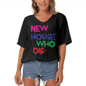 New House Who Dis Homeowner Women's Bat Sleeves V-Neck Blouse | Mazezy