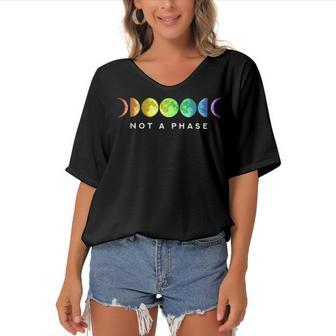 Not A Phase Moon Lgbt Gay Pride Women's Bat Sleeves V-Neck Blouse | Mazezy