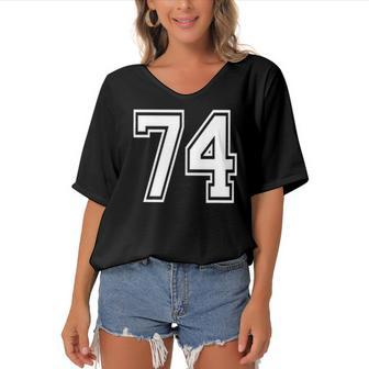 Number 74 Birthday 74Th Sports Player Team Numbered Jersey Women's Bat Sleeves V-Neck Blouse | Mazezy