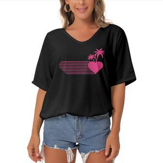Official Heart Palm Trees Love Island Women's Bat Sleeves V-Neck Blouse | Mazezy